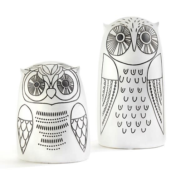 Statuary/Figurine Owl Sml 4x5.5 B/W Resin