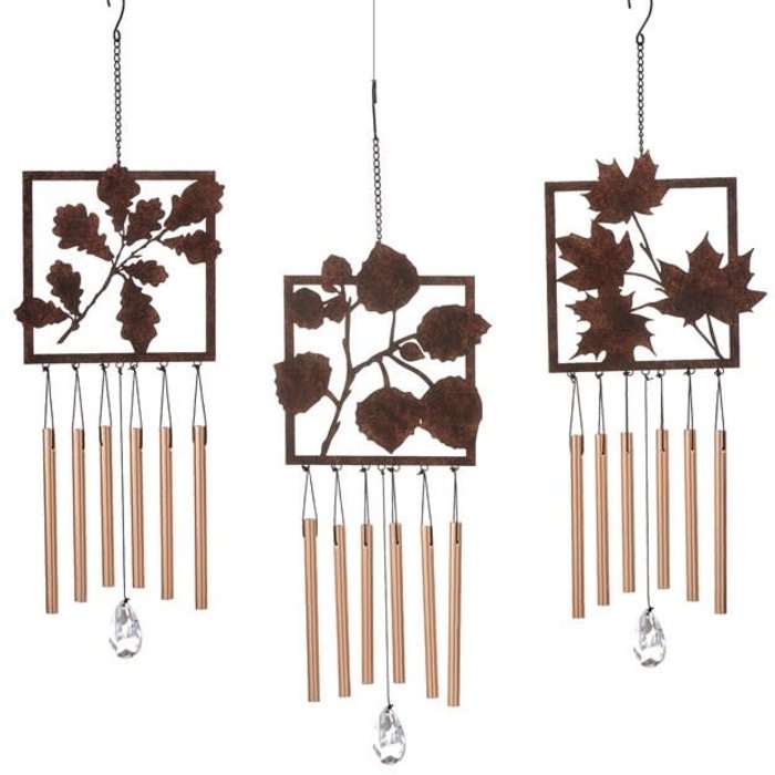 Wind Chime Framed Leaves Asst 22" Metal/Acrylic