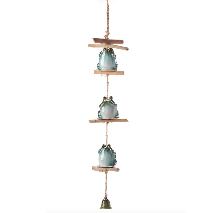 Wind Chime / Garden Bell / Mobile Frog  See/Hear/Speak No Evil 31.5H Ceramic