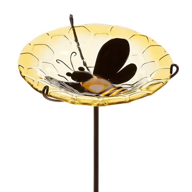 Bird Feeder/Garden Stake  Bee & Honeycomb Glass/Metal 30H