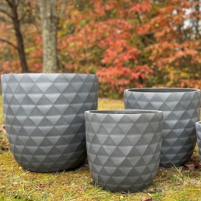 Pot Diamond Planter Lrg 14x15 Gray FiberClay