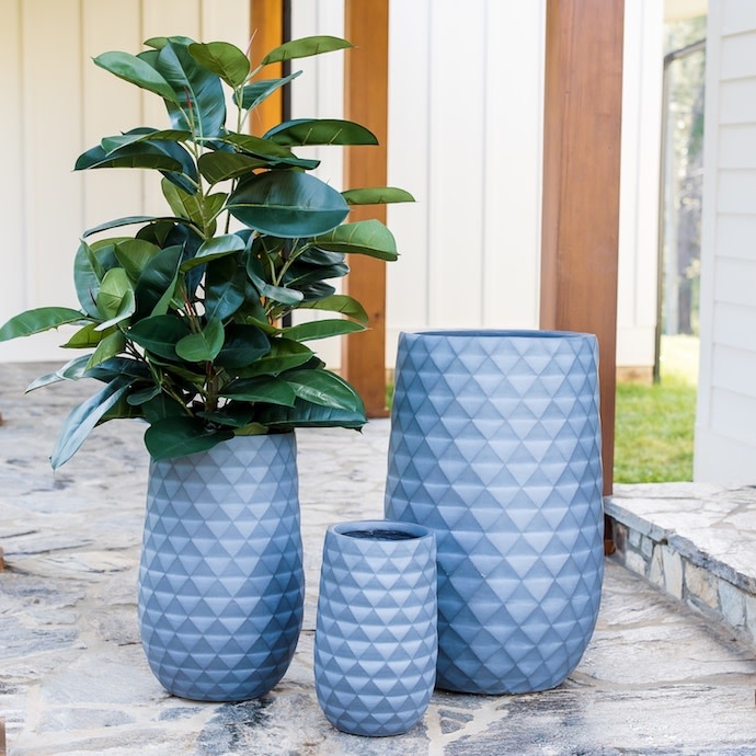 Pot Diamond Vase Med 14x22 Gray FiberClay