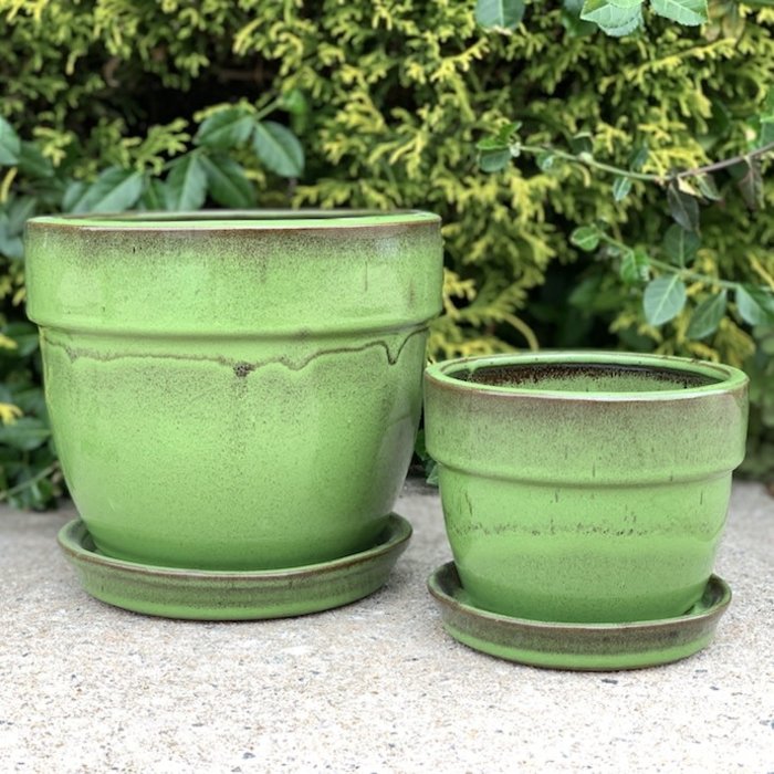 Pot Standard Glazed w/Saucer Lrg 8x8.75 Green