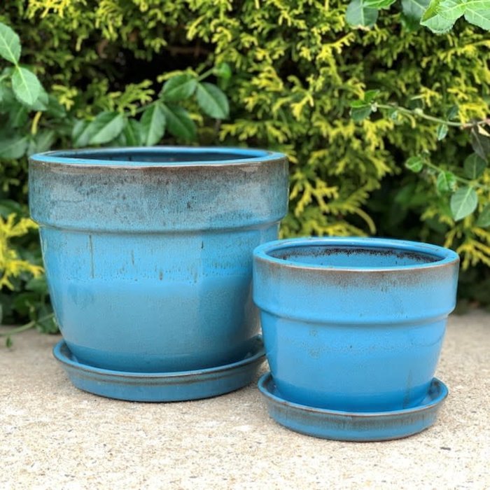 Pot Standard Glazed w/Saucer Sml 5.75x5 Blue
