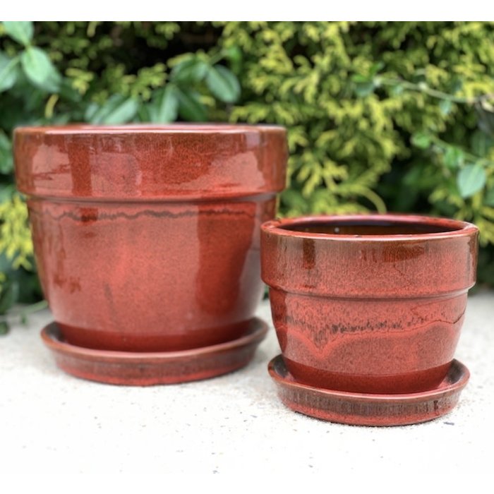 Pot Standard Glazed w/Saucer Sml 5.75x5 Red