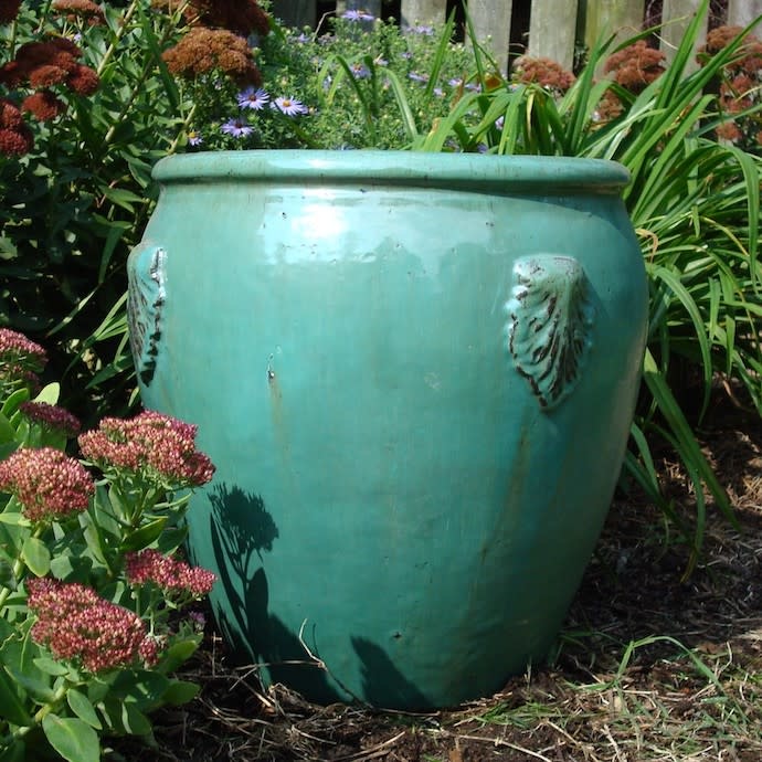 Pot French Jar w/Leaf Decor 18x18 Asst