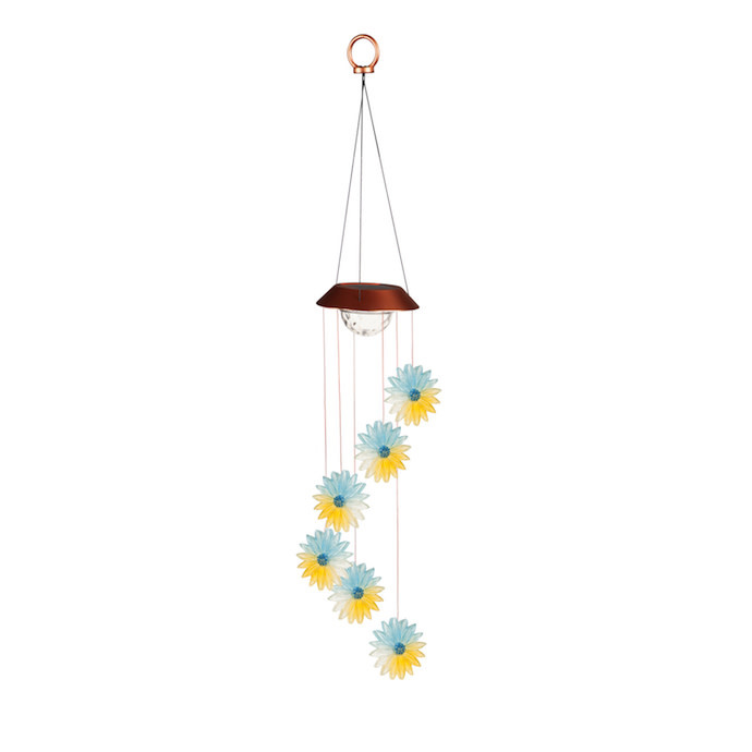 Hanging Mobile Color Changing Solar Florals w/Spinning Light Plastic 26"