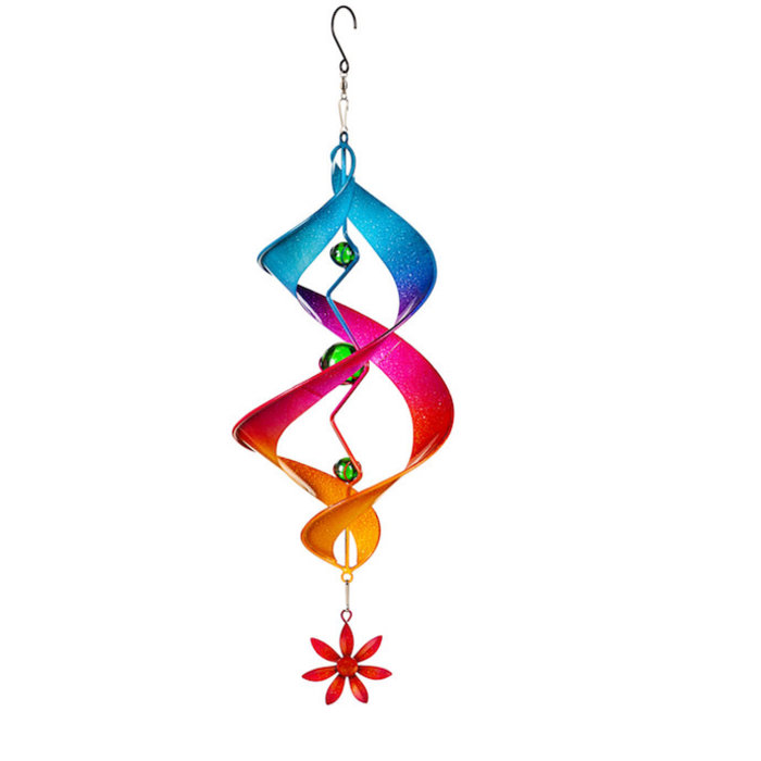 Hanging Wind Twirler/Spinner w/Beads & Flower Multi-Color Metal 24"H