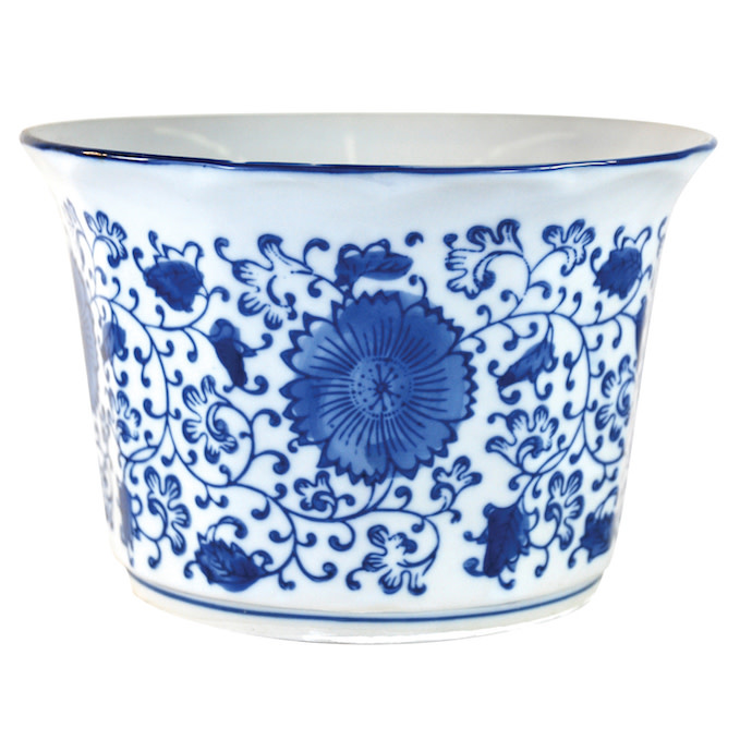 Pot Floral Round Med 6.75x5 Blue & White