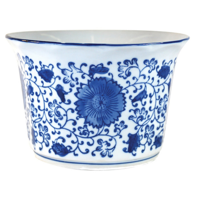 Pot Floral Round Sml 6x4 Blue & White