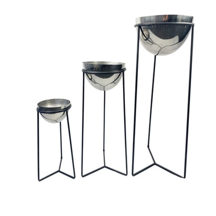 Planter Bowl Stainless Steel on Metal Stand Lrg 10x5x22