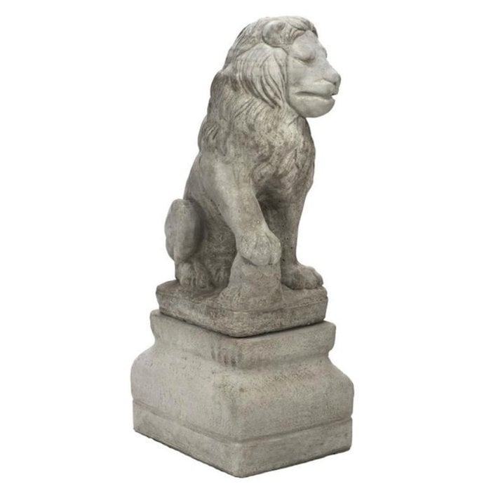 Statuary Large Lion Right Paw Up & Pedestal 35hx12wx17d