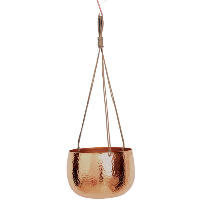 Pot Hanging Hammered Metal w/Leather Cord 8x6 Copper