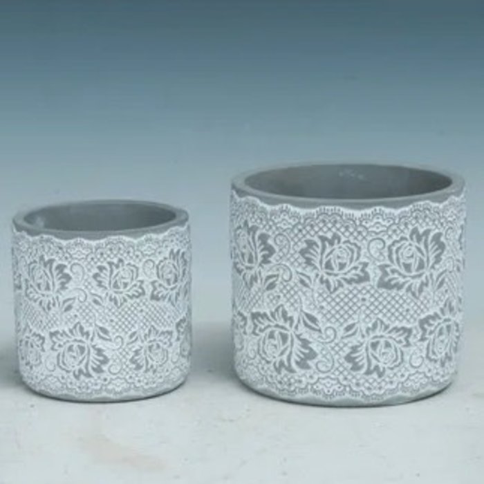 Pot Cylinder w/Flower Design Med 4x4 Cement