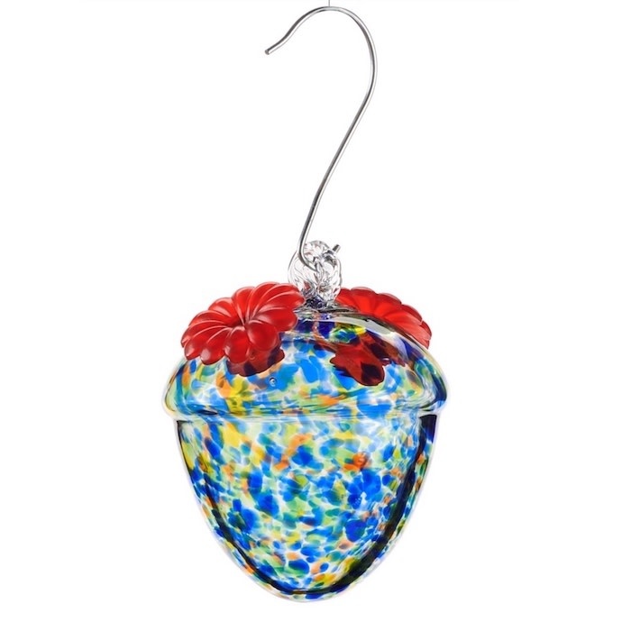 Bird Feeder Hummingbird w/Hanger Acorn Shape Confetti ArtGlass 4x4.5 Multi-Color