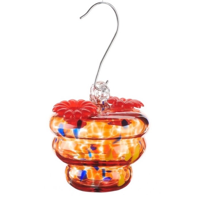 Bird Feeder Hummingbird w/Hanger Beehive Shape Confetti ArtGlass 4x4.5 Multi-Color