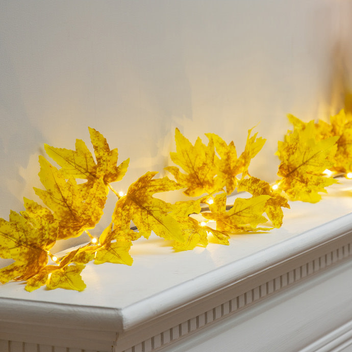 Halloween/Fall Decor Indoor LED Golden Sugar Maple Garland Plastic/Paper/Metal 72"L