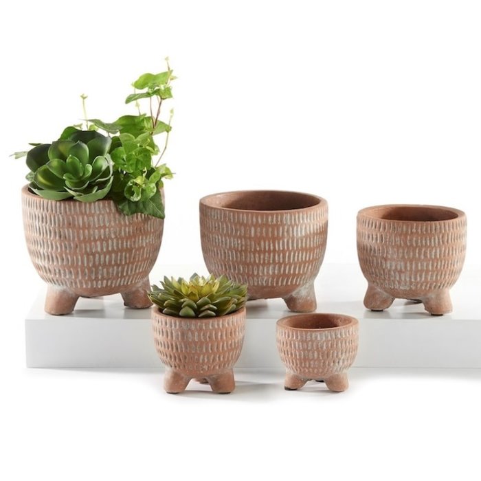 Pot Grooved Footed Planter Terracotta Look XLG 5.5x5 Cement