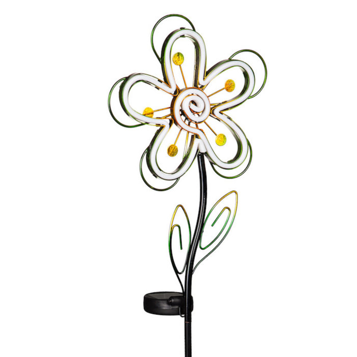 Garden Stake Neon Flower Solar 35" Green Plastic/Metal