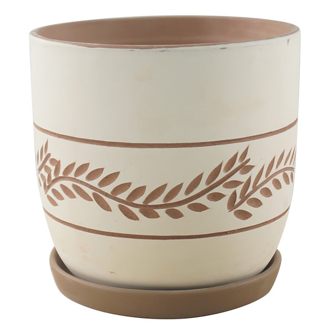 Pot Hallie Fern Band w/att Saucer Med 5.5x5.5 White Chocolate