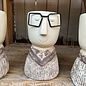 Pot Leon Eclectic Face w/ Glasses 4x7 Wht & Bwn