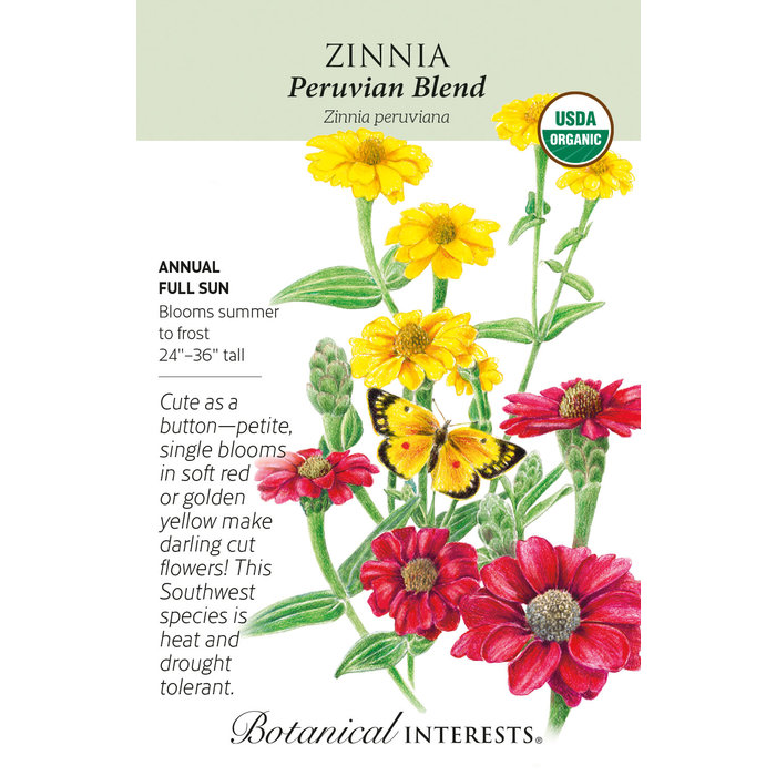 Seed Flwr Zinnia Peruvian Red/Yellow Blend Organic - Zinnia haageana