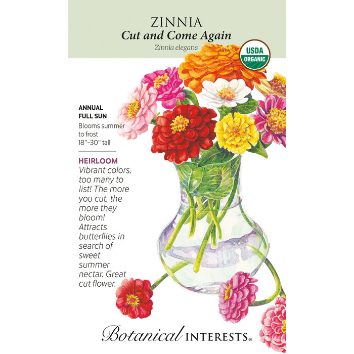 Seed Zinnia Cut and Come Again Organic Heirloom - Zinnia elegans - Lrg Pkt