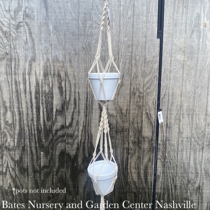 Plant Hanger 60" Macrame 2-Tier Woven Antq White Primitive Planters