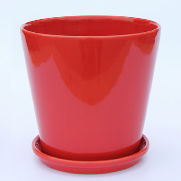Pot Round Taper w/Saucer Lrg 6x6 Red