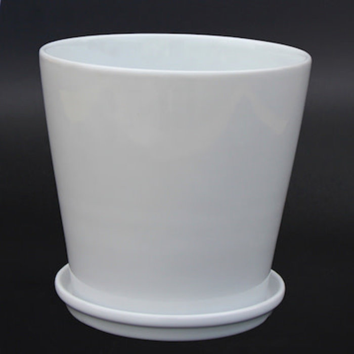 Pot Round Taper w/Saucer Lrg 6x6 White