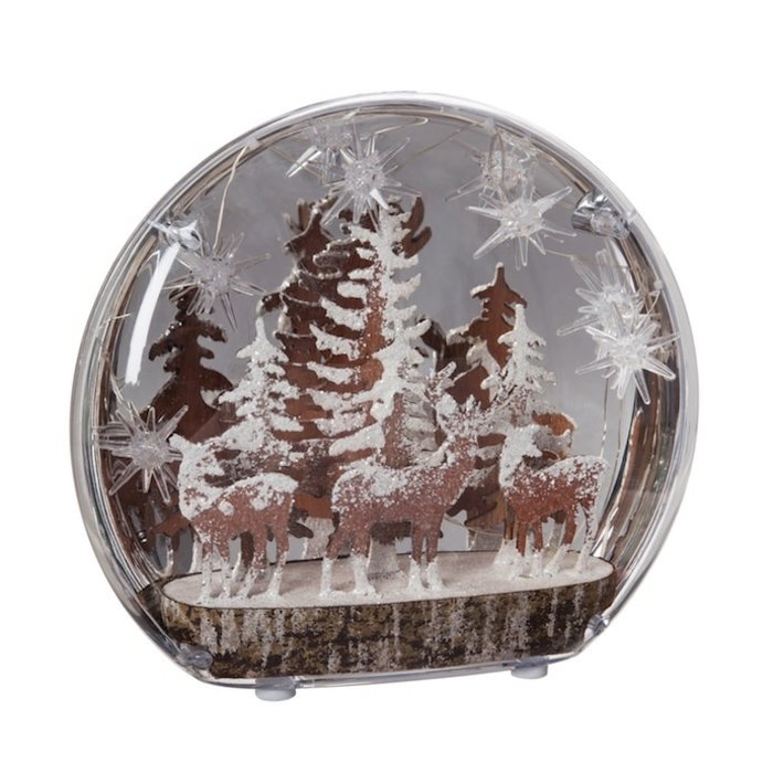 Christmas/Winter LED Disk w/Deer 9x2.5 Wood/Plastic
