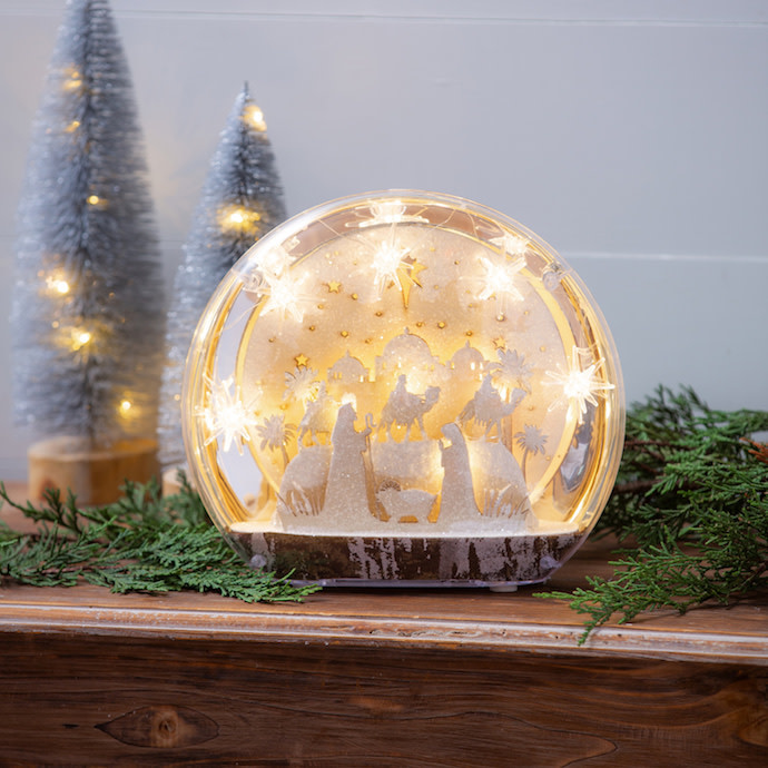 Christmas/Winter LED Disk w/Nativity 9.75x2.5 Wood/Plastic