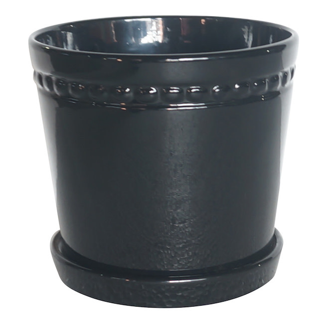 Pot Charlotte Dotted Ring w/att Saucer Lrg 6.5x6 Black