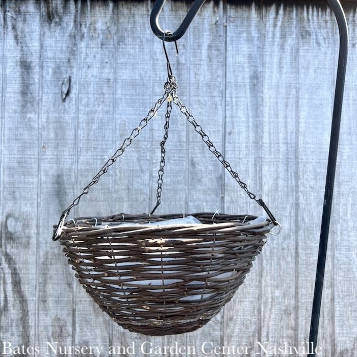 12" Hanging Basket Rattan Black Panacea