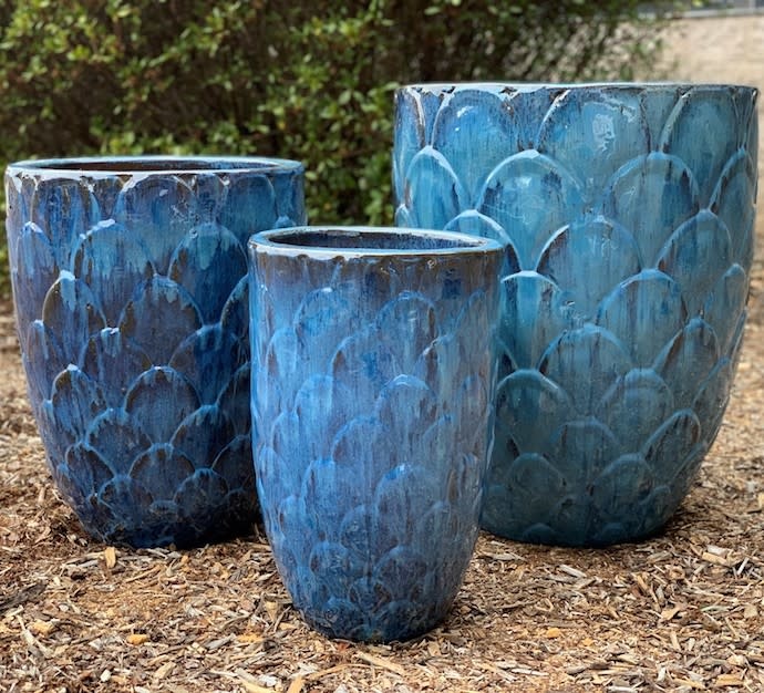 Pot Dragon Scallop Jar/Vase Lrg 21x26 Blue/Aqua