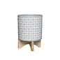 Pot Solis Sun Sq Decor Cache Cylinder w/Wood Stand 6x7.5 Gray/White