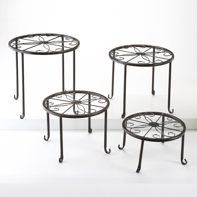 Plant Stand w/Curved Feet Nestable Med 10x8 Black Metal