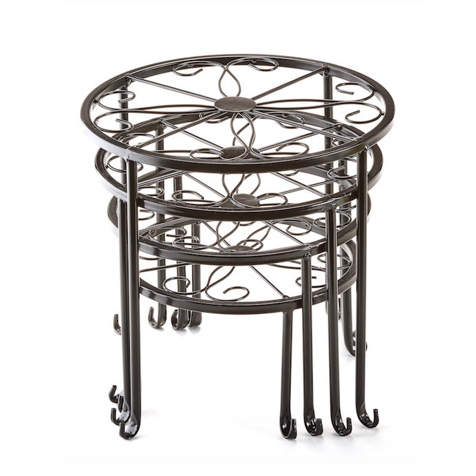 Plant Stand w/Curved Feet Nestable Med 10x8 Black Metal