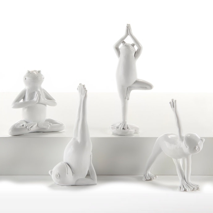 Statuary/Figurine Yoga Frog 3x5.5 Asst White Resin