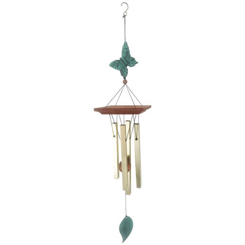 Wind Chime Patina Butterfly 24" Metal/Wood