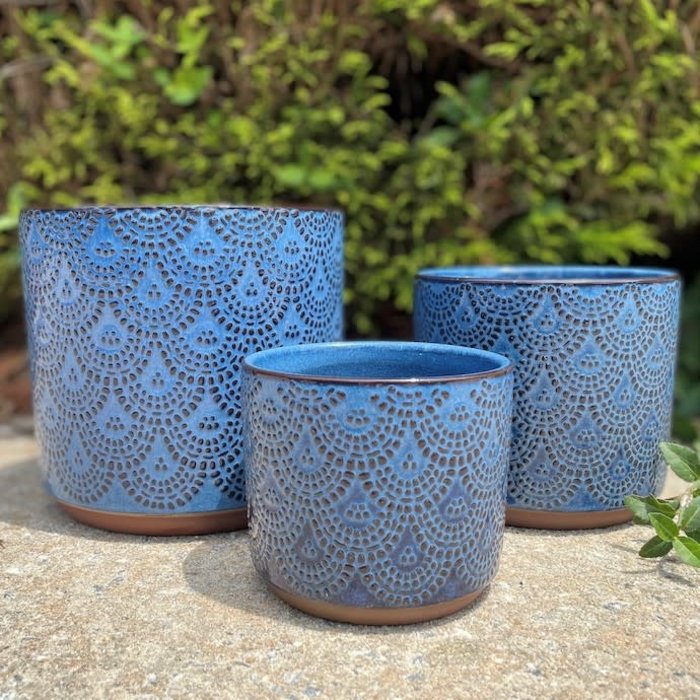 Pot Bella Cylinder Moroccan Decor Lrg 7x6.5 Blue