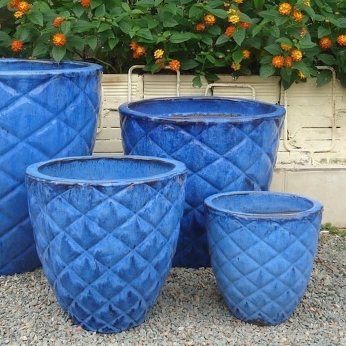 Pot Pineapple Planter Lrg 18x17 Blue