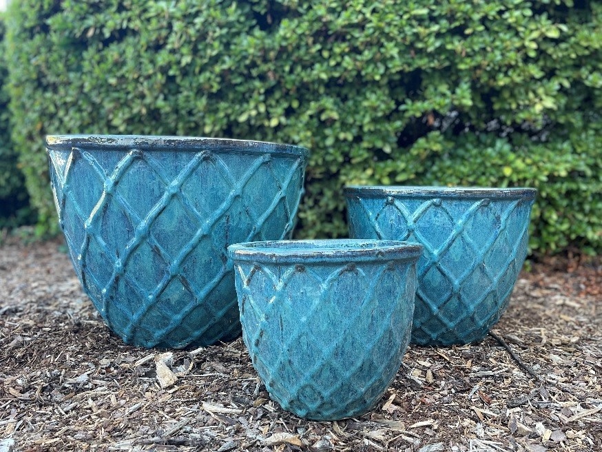 Pot Avery Lattice Decor Med 16x12 Aqua