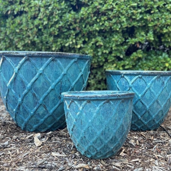 Pot Avery Lattice Decor Sml 12x9 Aqua