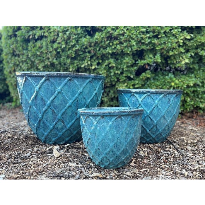 Pot Avery Lattice Decor Lrg 19x18 Aqua