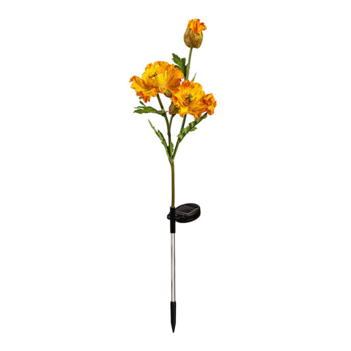 Garden Stake Corn Poppies Solar Yellow Metal/Plastic/Taffeta 32"H