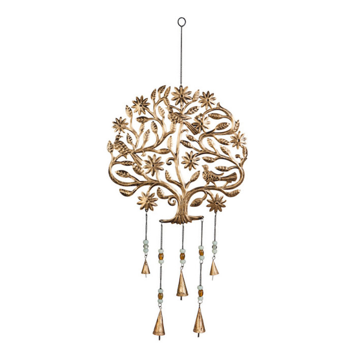 Wind Chime/Garden Bells Golden Tree of Life 13.5x29 Metal/Glass