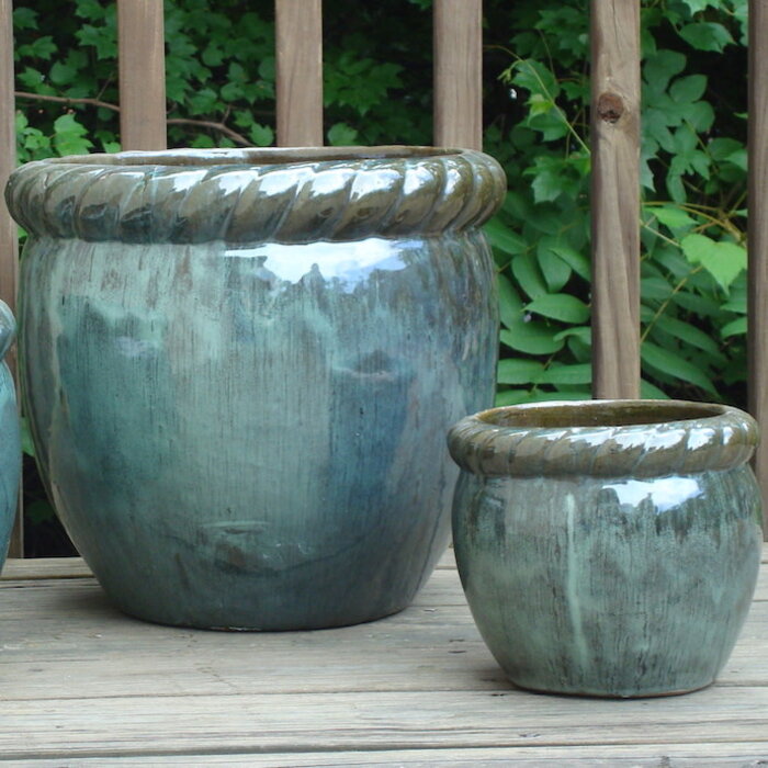 Pot Rope Rim Jar Planter Med 11x10 Blue or Jade