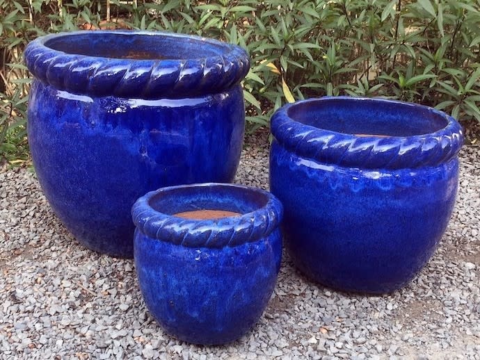 Pot Rope Rim Jar Planter Sml 8x7 Blue or Jade