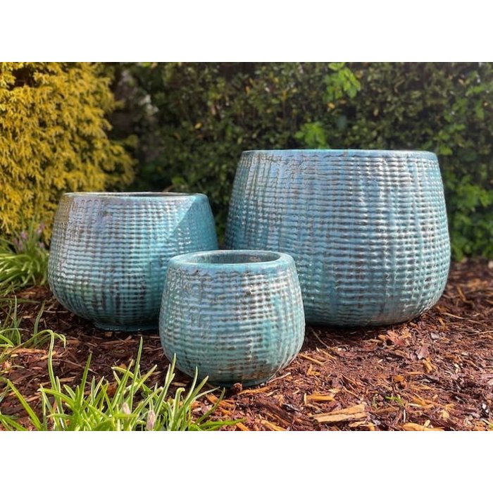 Pot Olivia Ridged Tile Lrg 22x17 Aqua